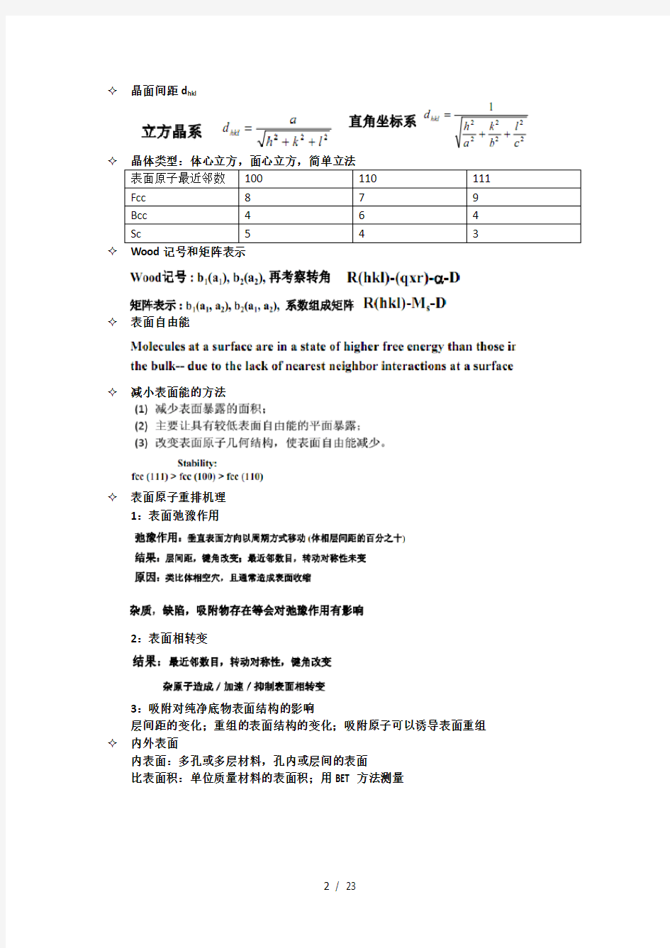 中科院固体表面物理化学期末考试总结