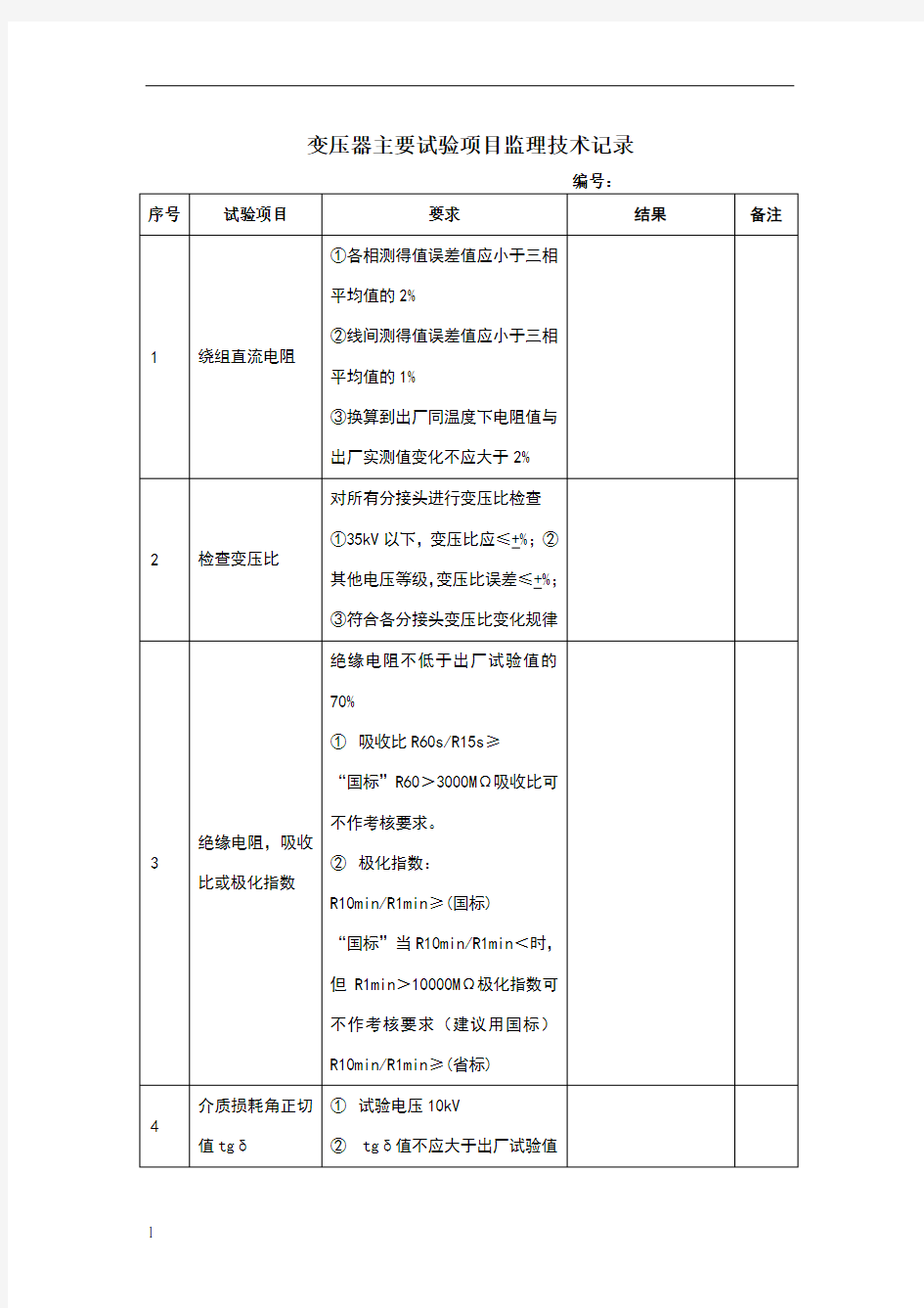 变压器主要试验项目