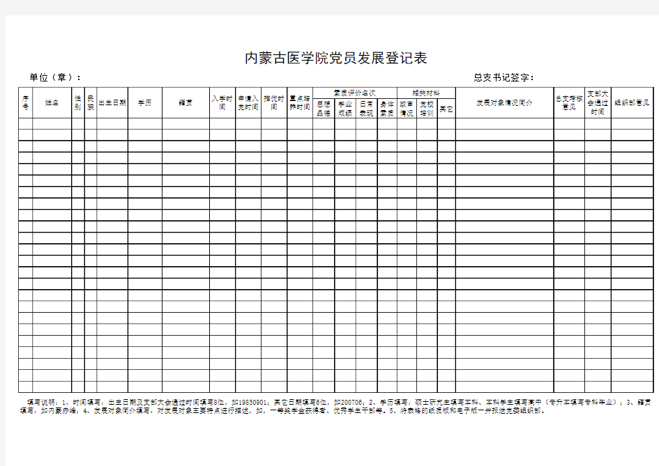 拟发展党员登记表