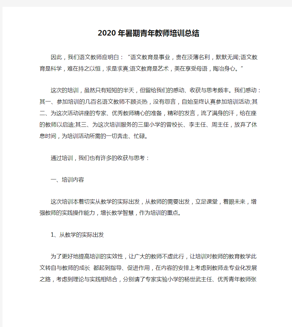 2020年暑期青年教师培训总结