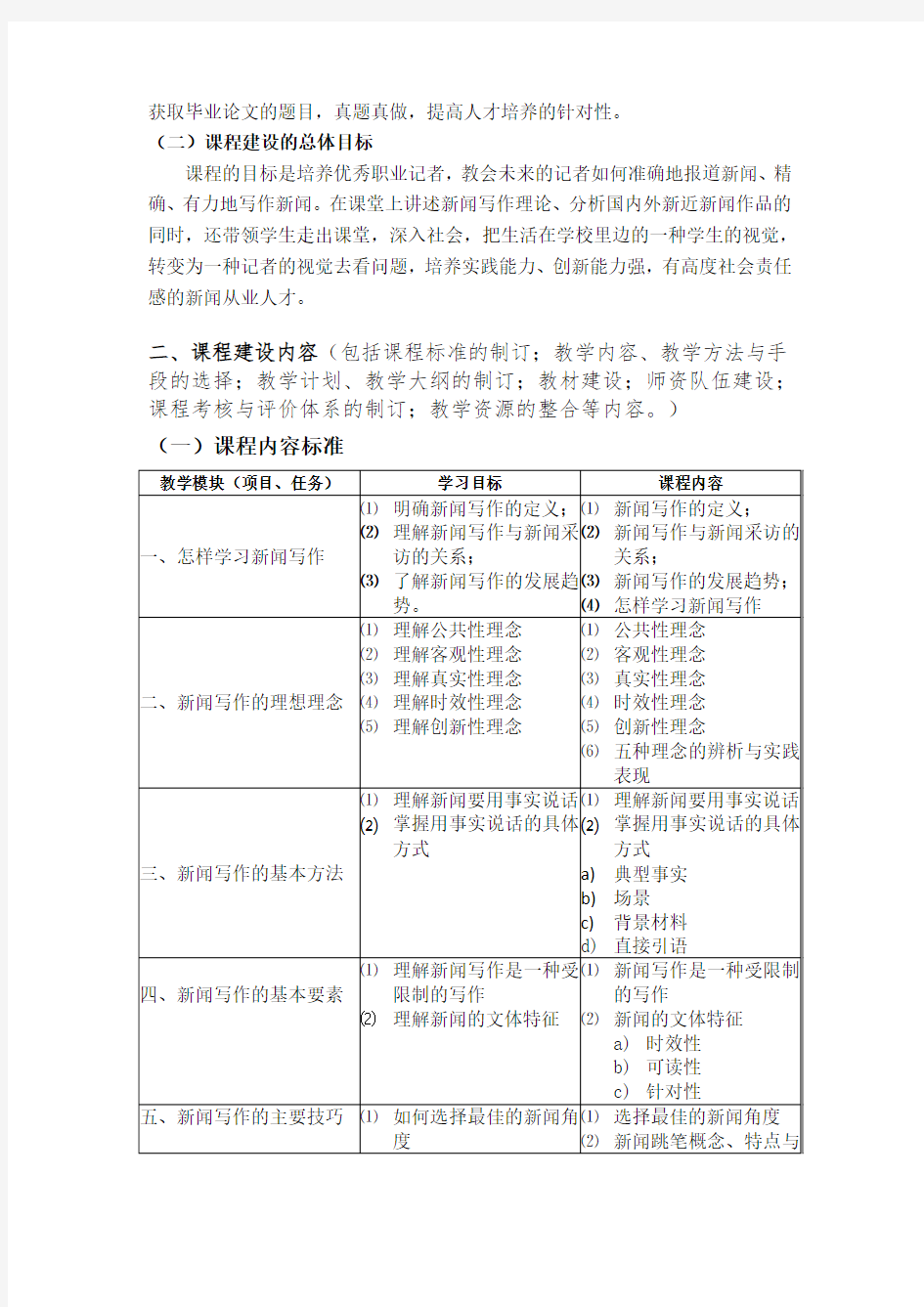 《新闻写作》核心课程建设方案