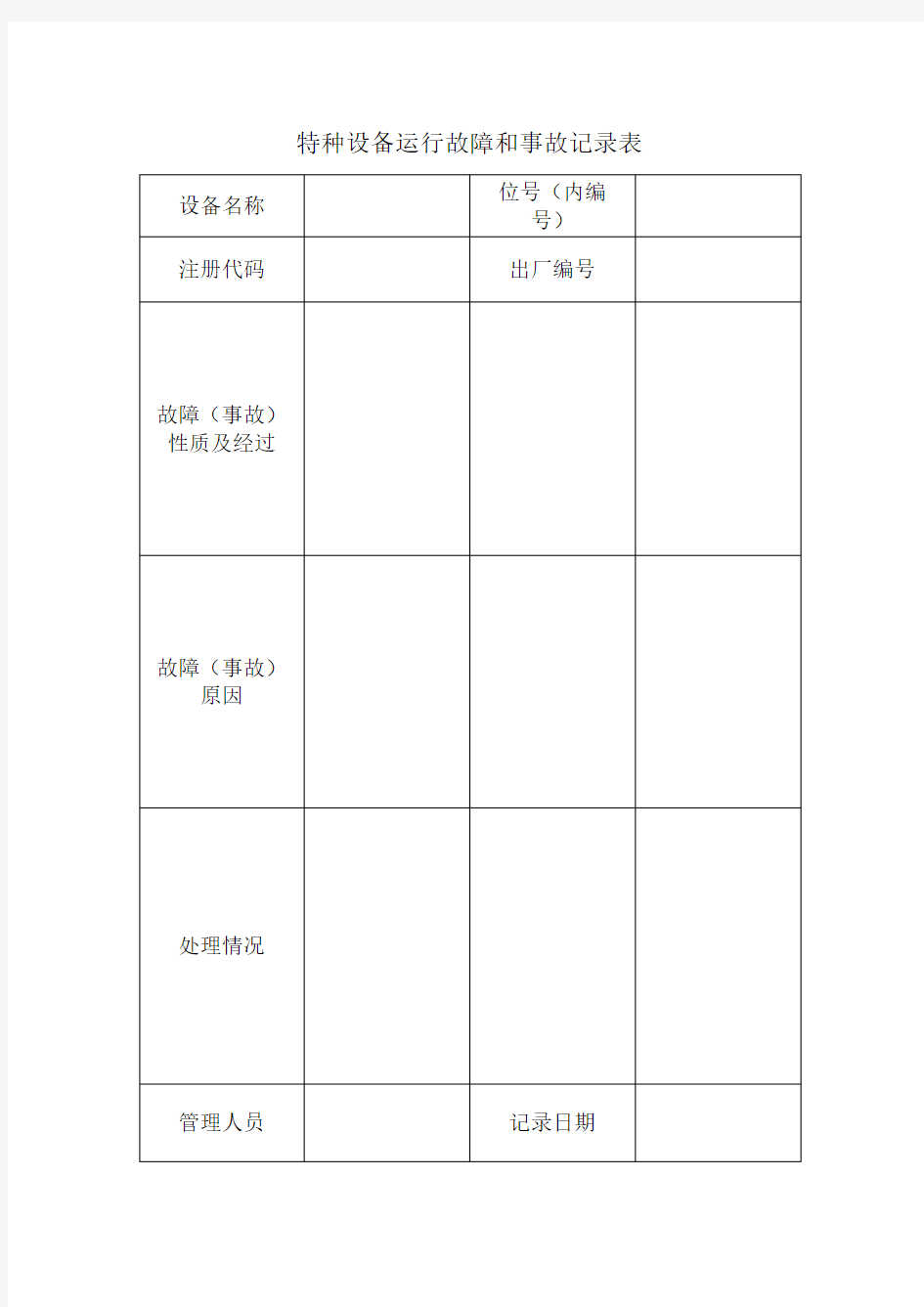 特种设备运行故障和事故记录表