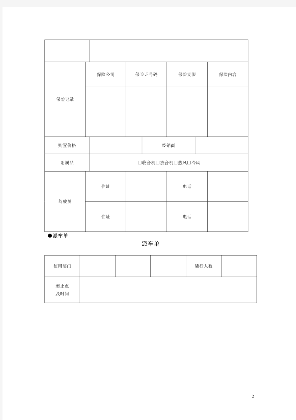 后勤管理常用表格