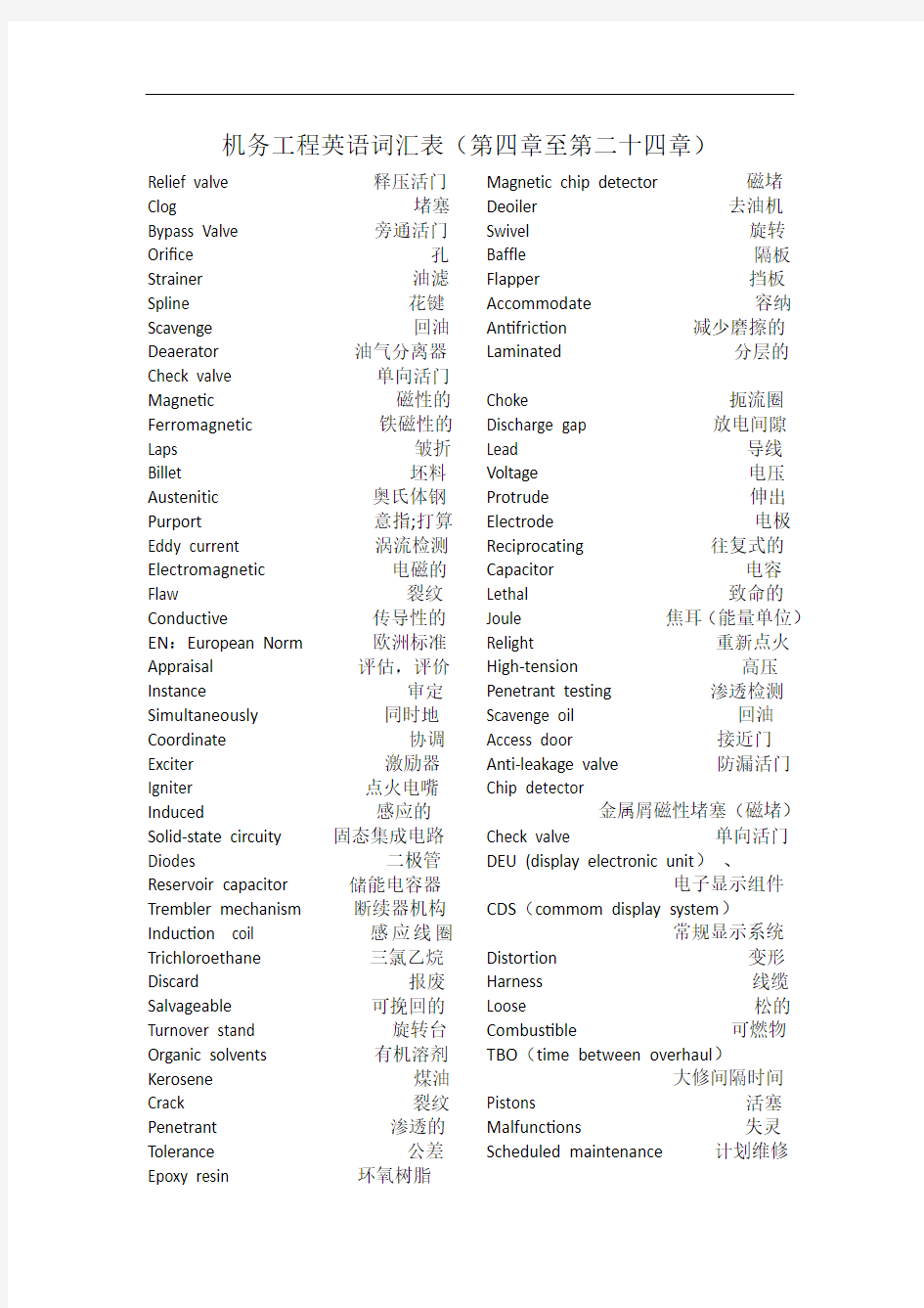 机务工程英语单词表