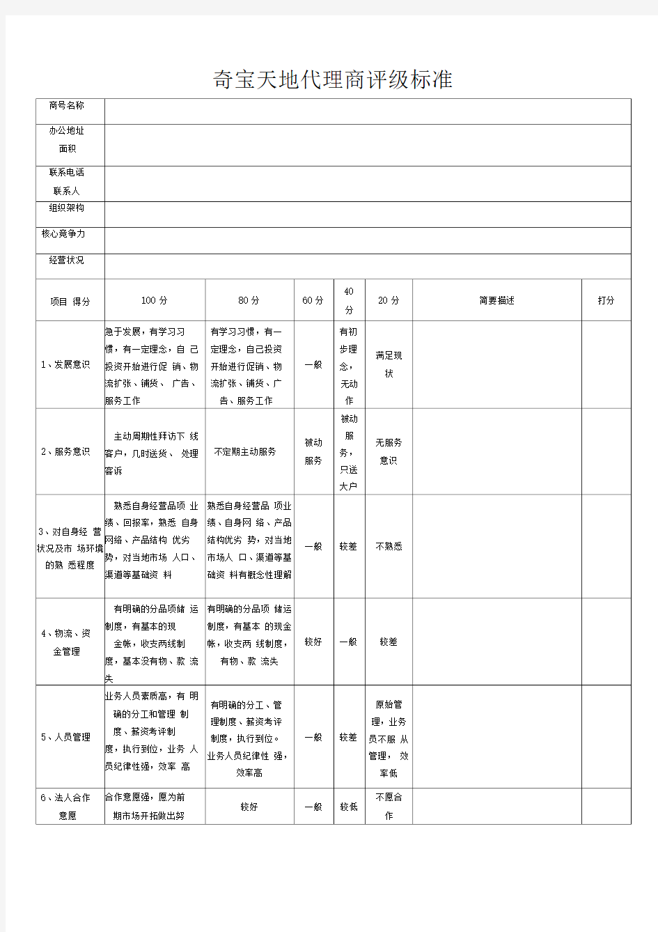 代理商评估表