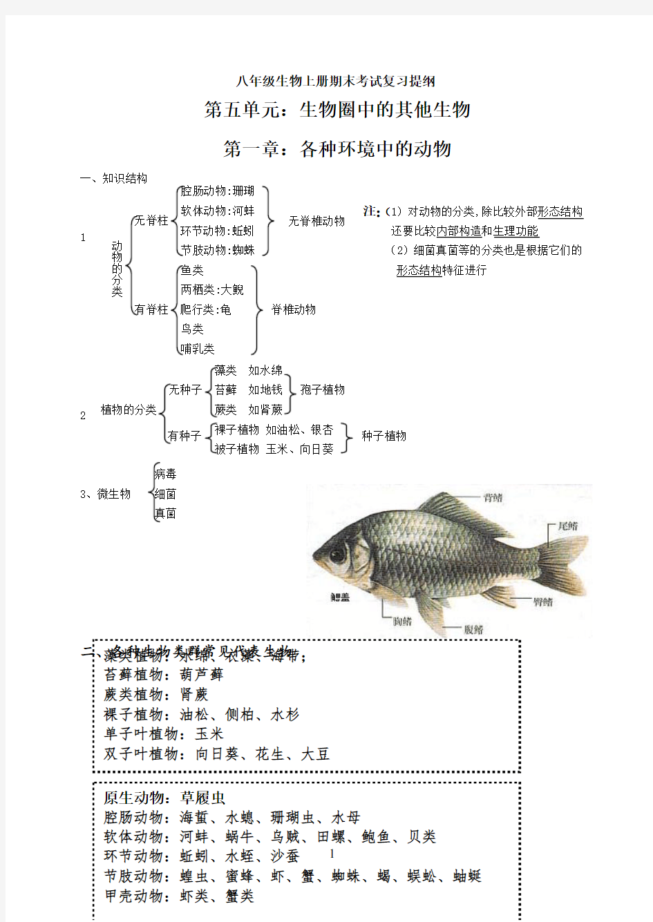 八年级上册生物复习提纲(完整整理)学习资料