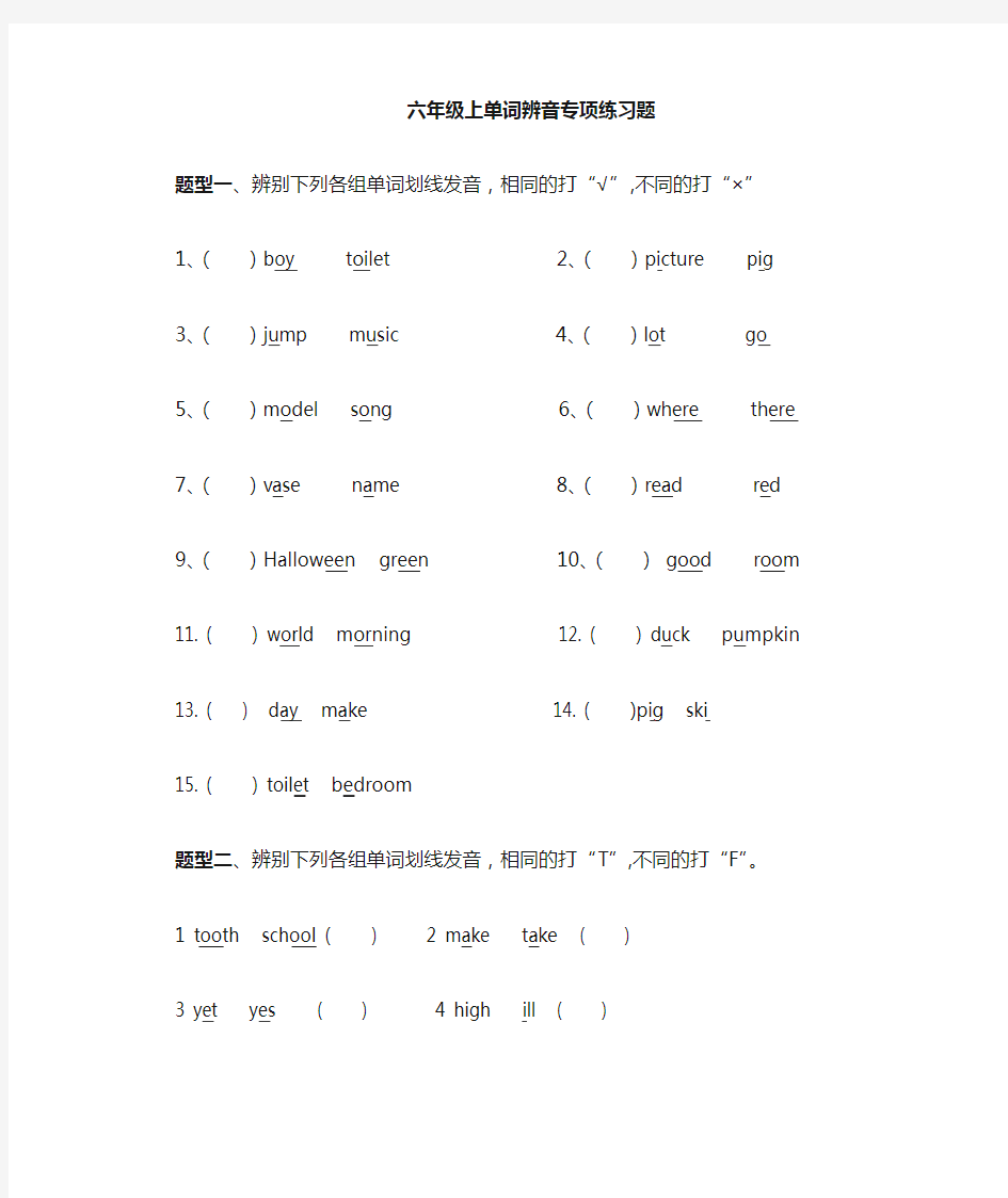 六年级上册英语试题-单词辨音专项练习题全国通用