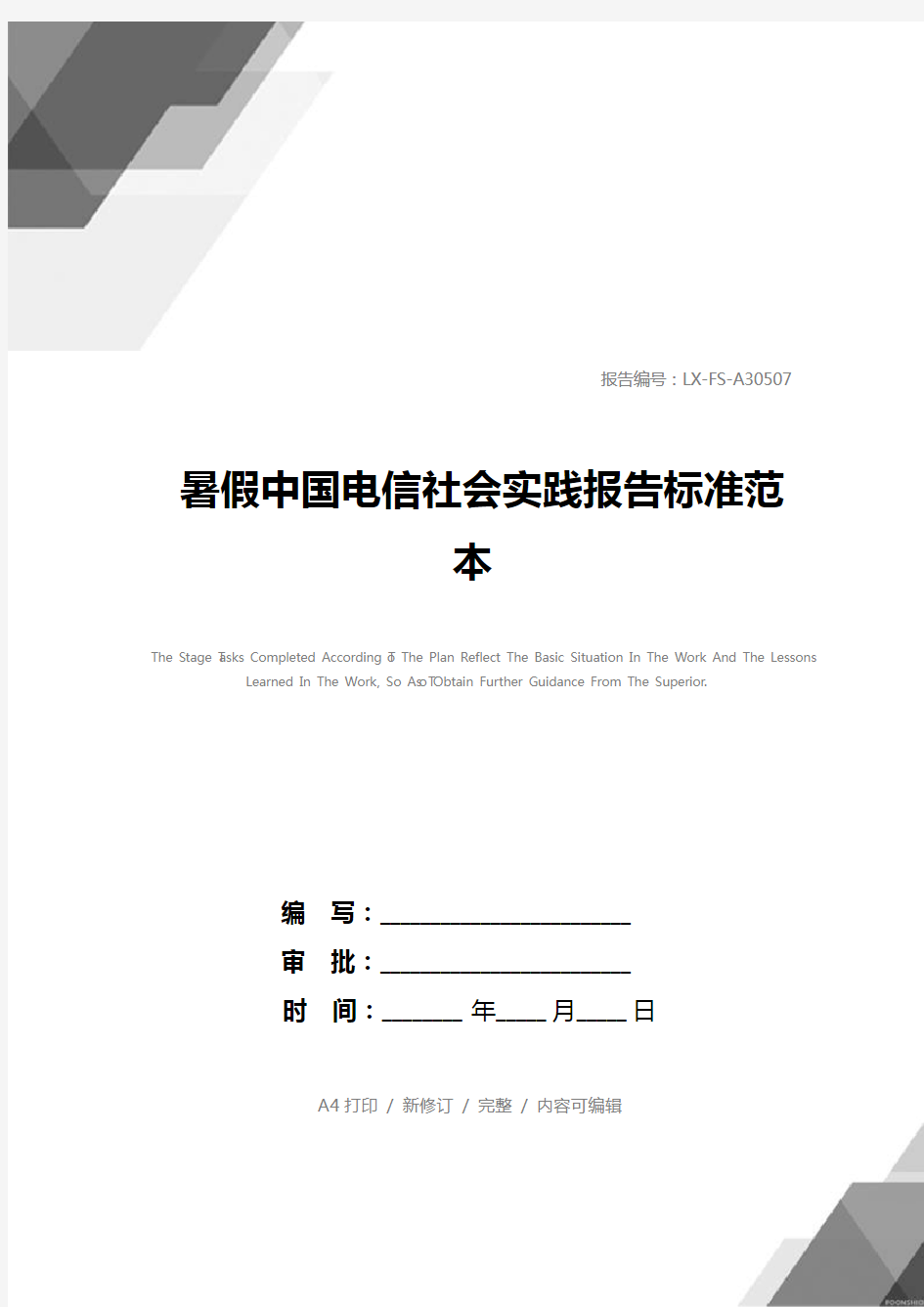 暑假中国电信社会实践报告标准范本
