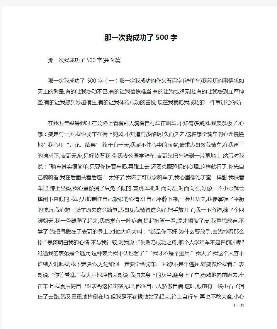 那一次我成功了500字