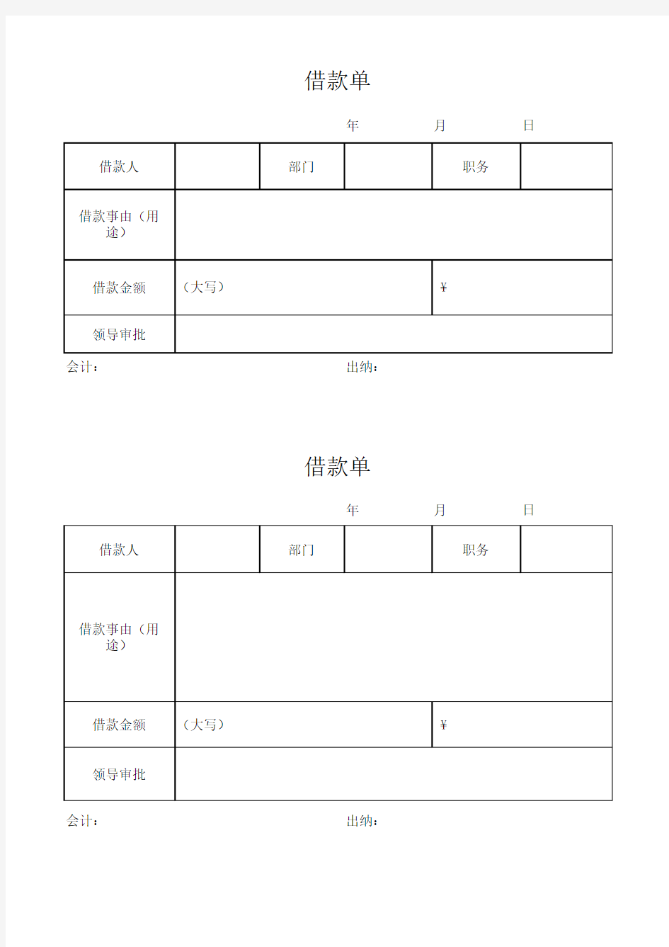 财务报销各种表格