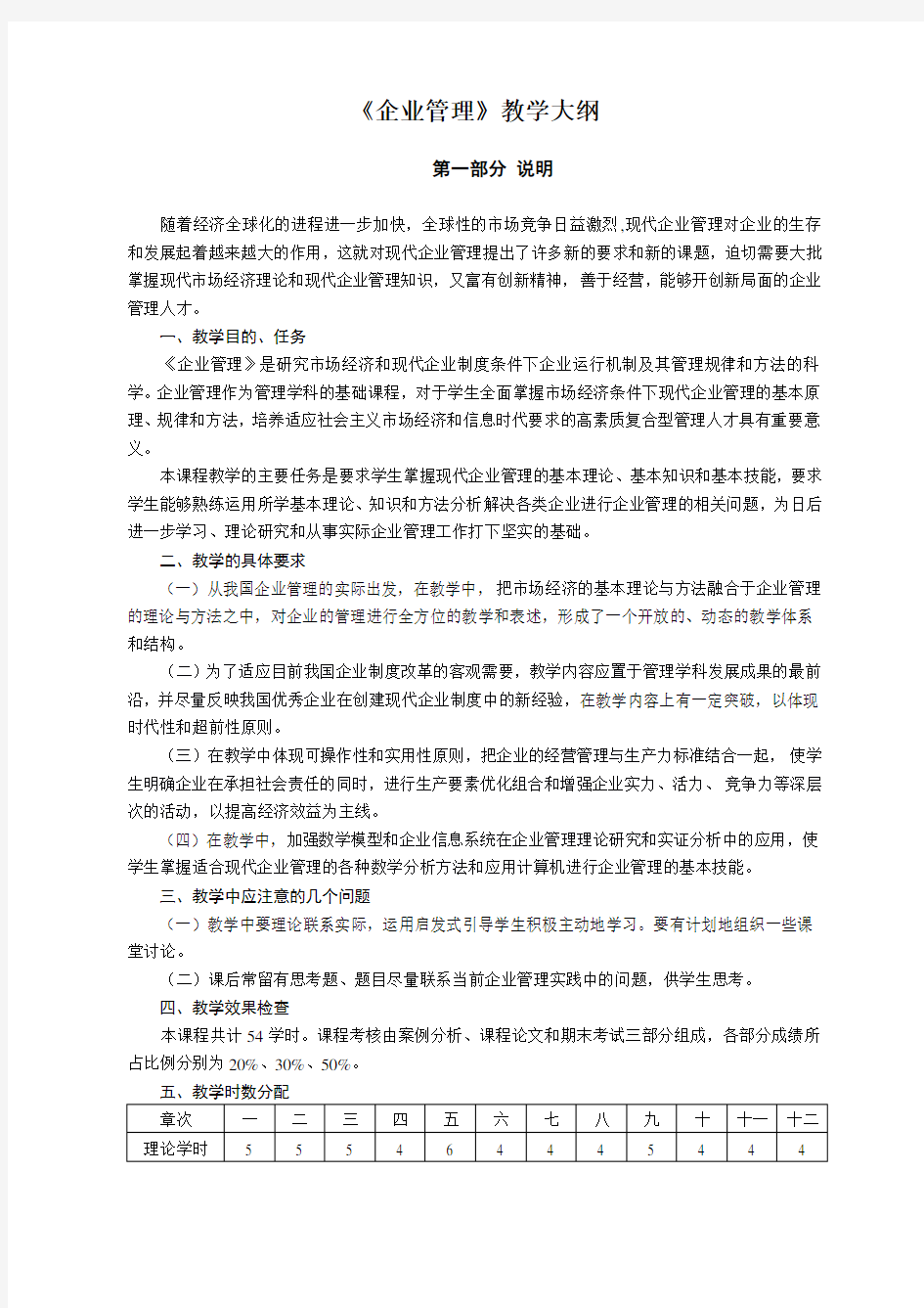 企业管理教学大纲培训课件