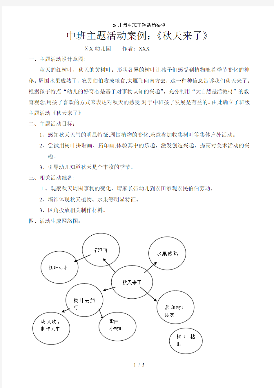 幼儿园中班主题活动案例