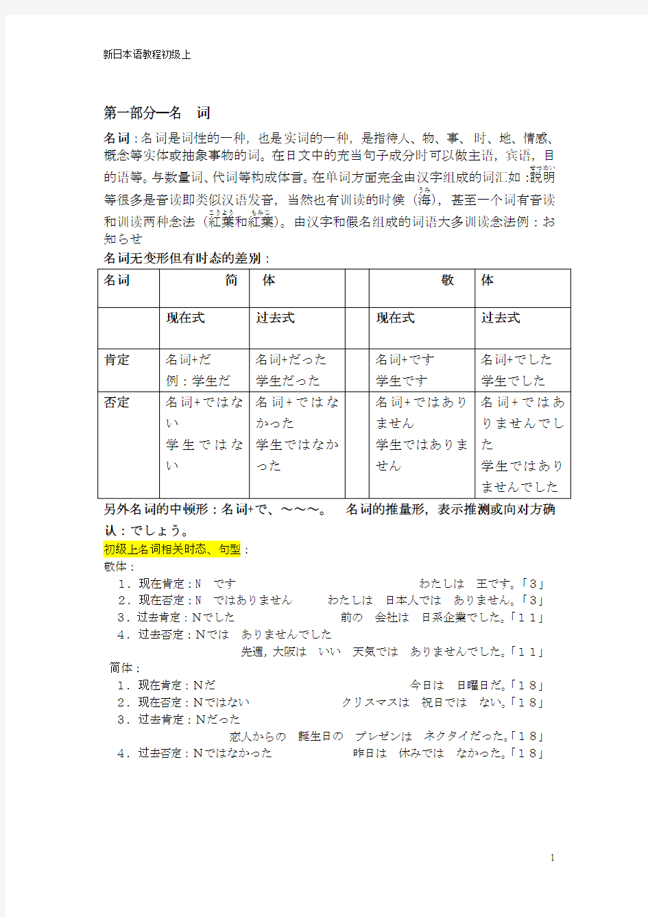 标准日本语初级语法总结(上)