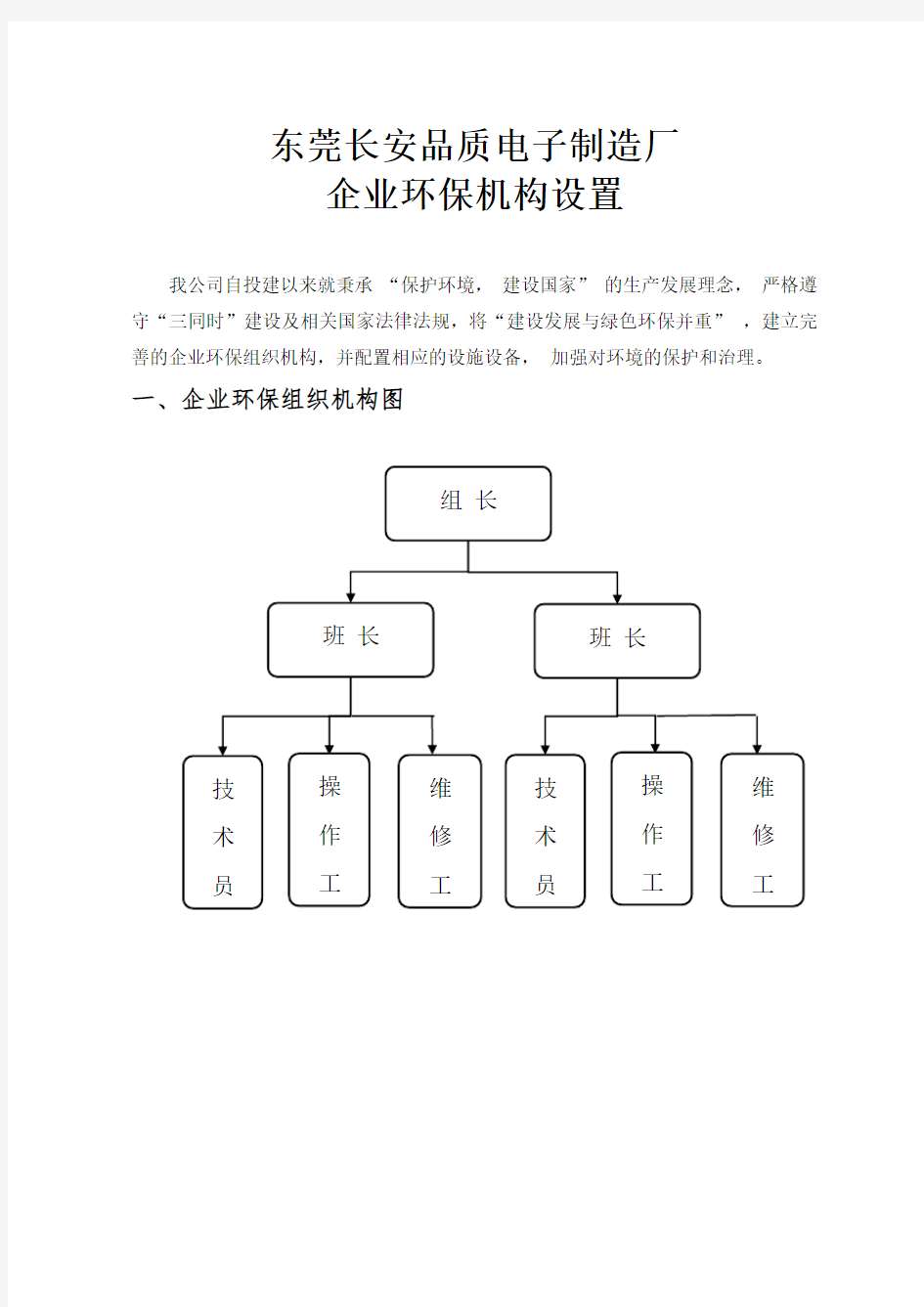 企业环保机构设置情况