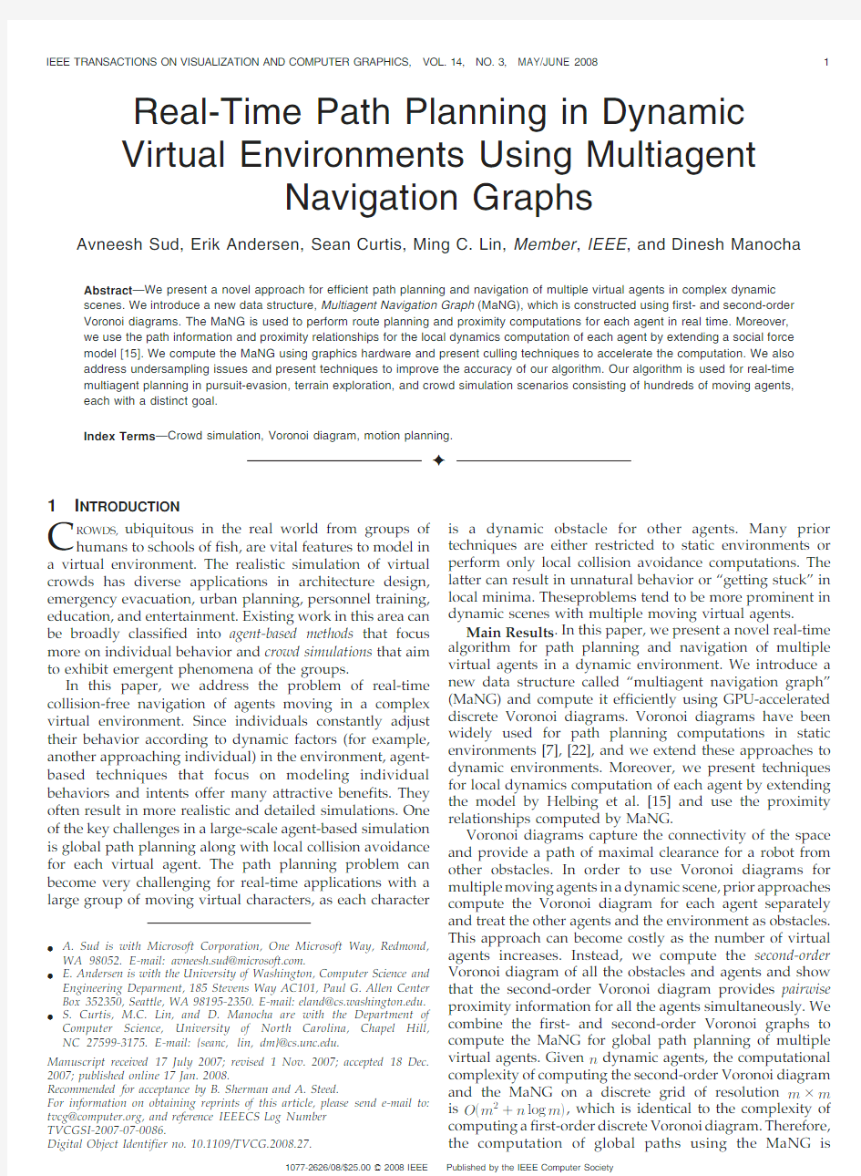 Real-Time Path Planning in Dynamic Virtual Environments Using Multiagent Navigation Graphs