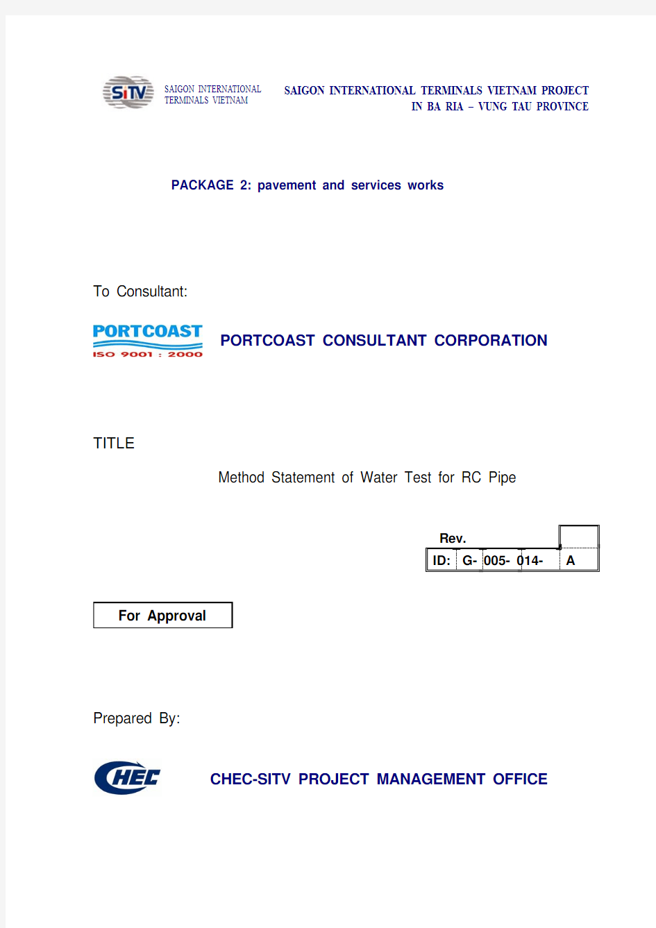 Method Statement of Water Test for RC Pipe