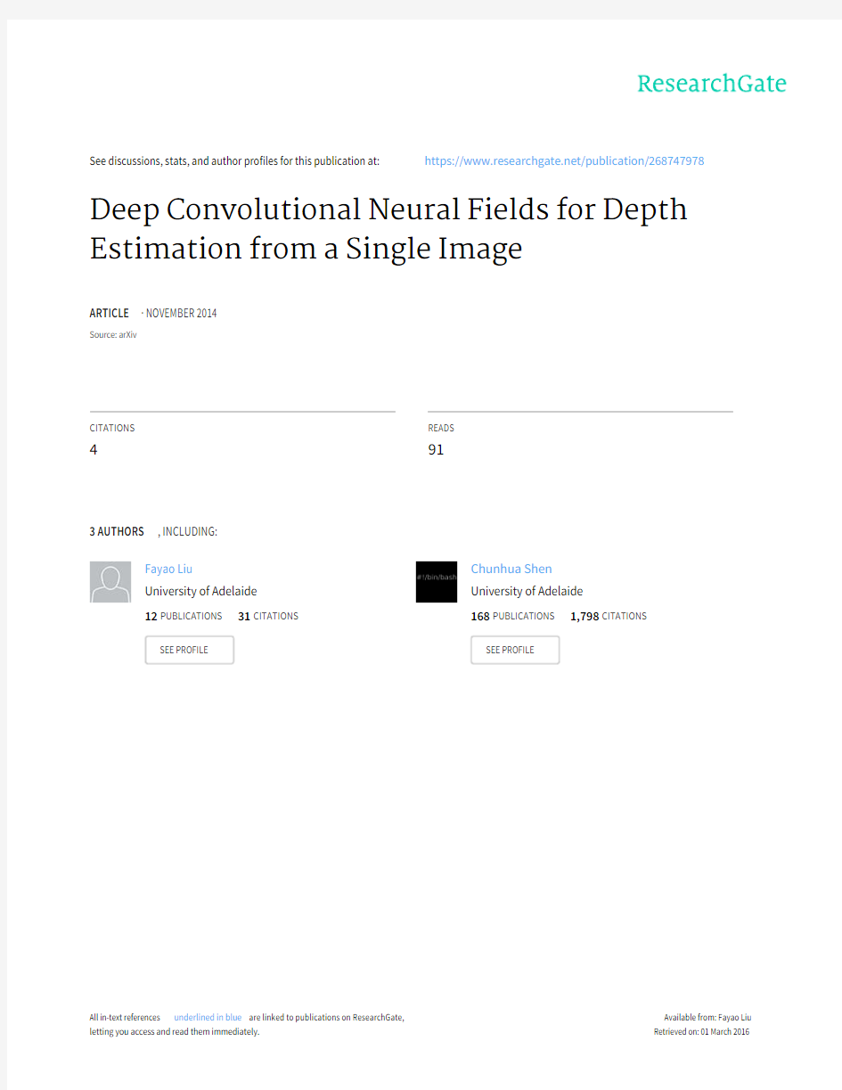 Deep Convolutional Neural Fields for Depth Estimation from a Single Image