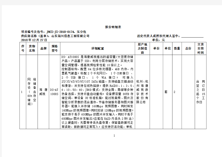 报价明细表