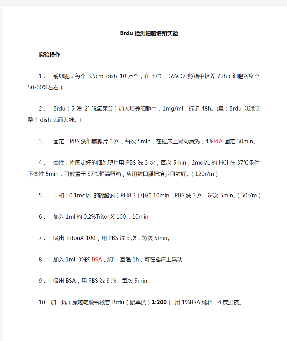 Brdu细胞增殖检测实验