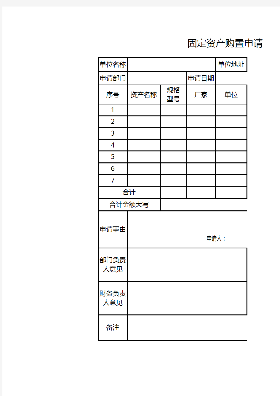 固定资产购置申请表1