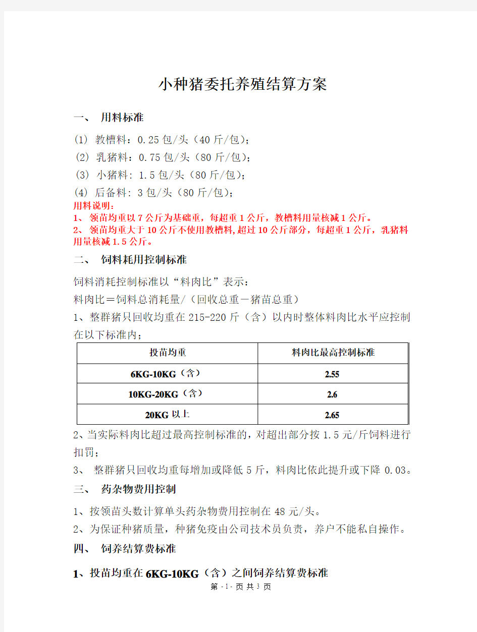 小种猪委托养殖结算方案