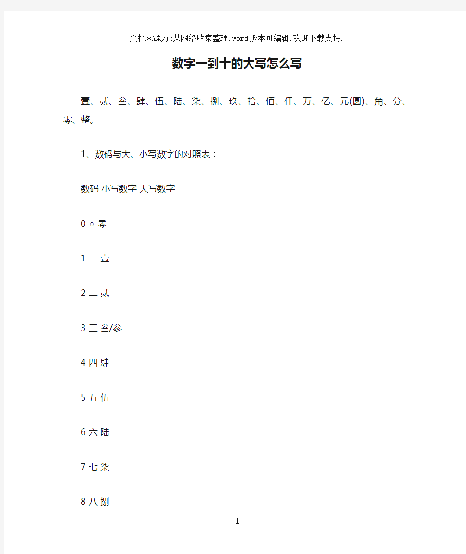 数字一到十的大写怎么写