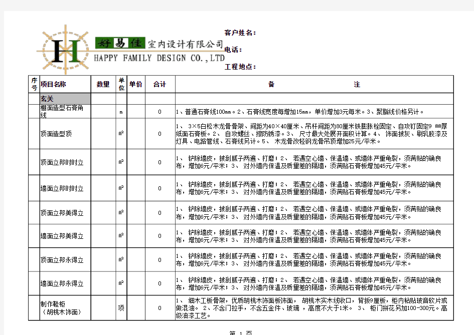 材料预算报价表