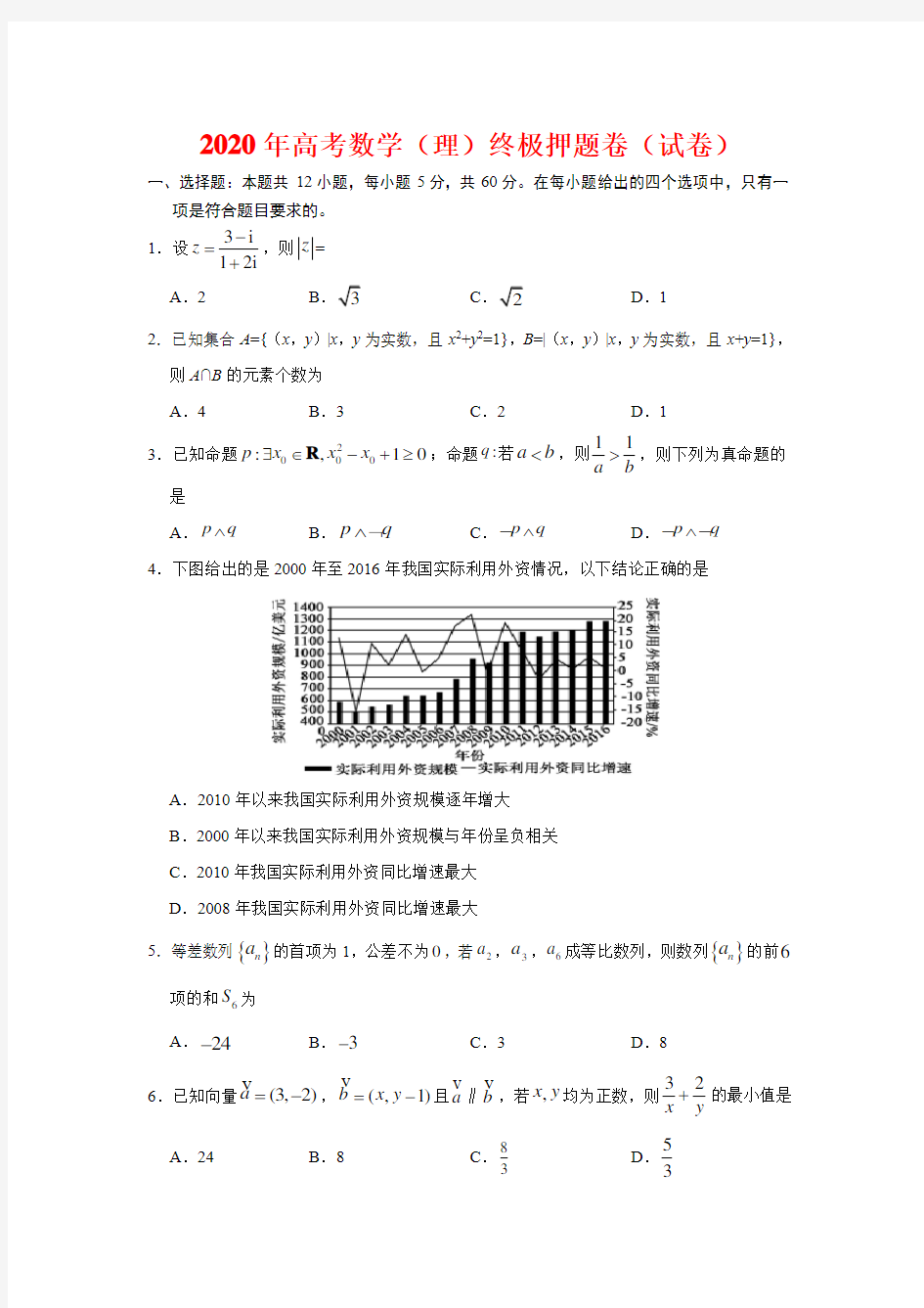 2020年高考数学考前押题试卷(理科)