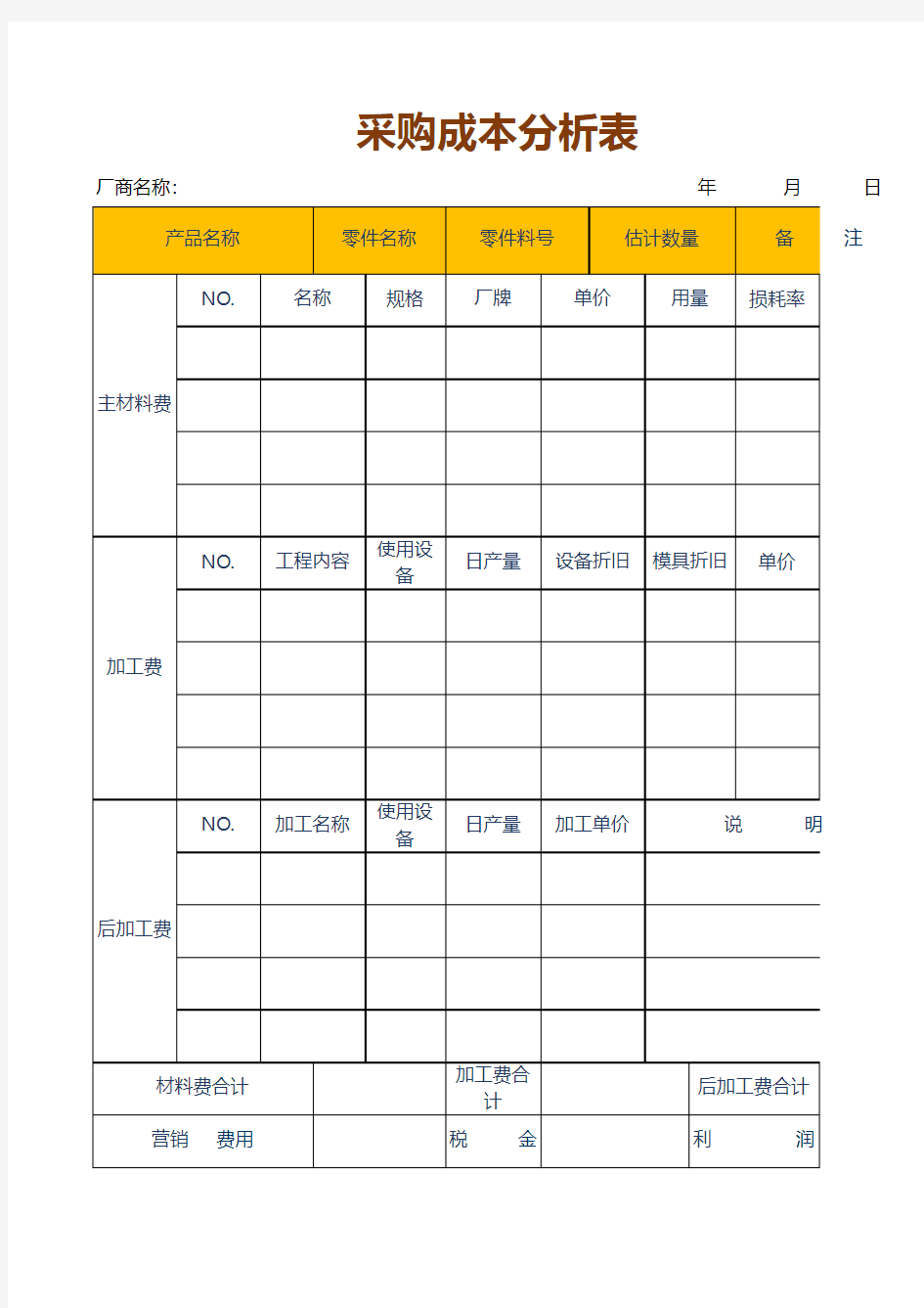 采购成本分析表excel模板