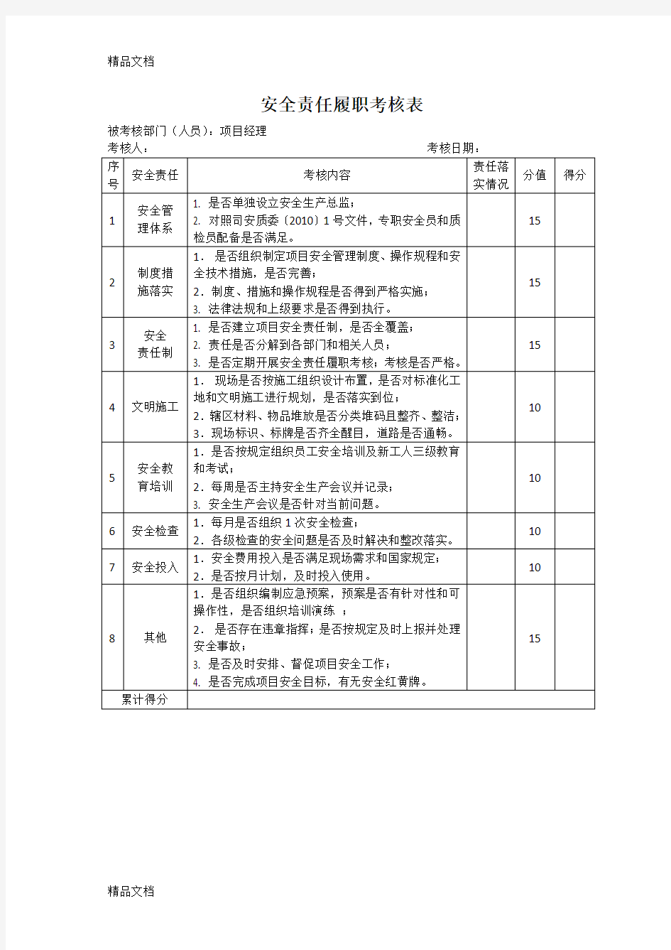 (整理)安全履职考核表.