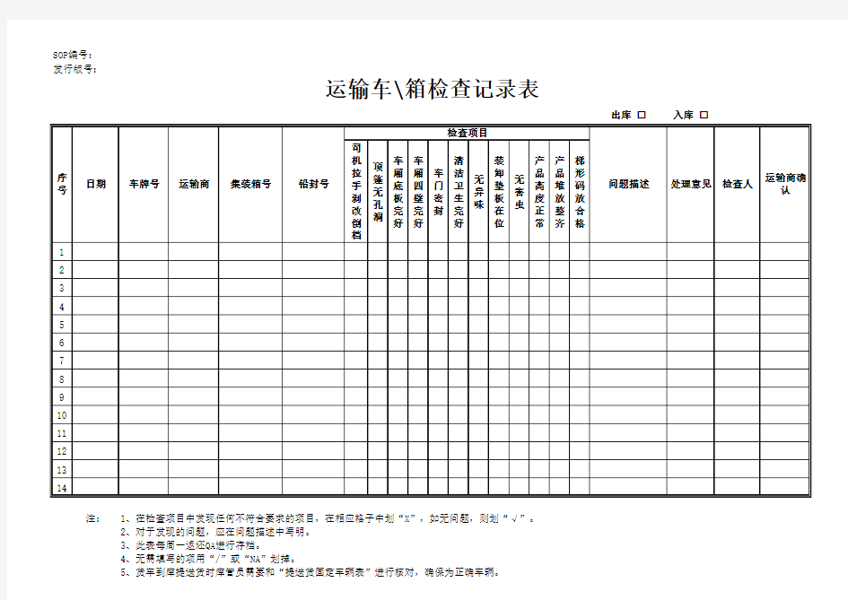 货车检查记录表