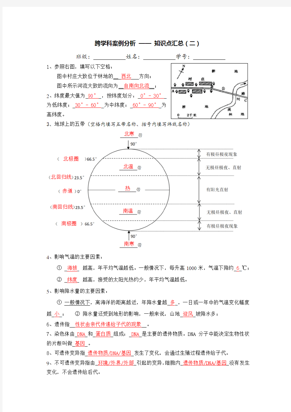 上海市初三 跨学科案例分析 —— 知识点汇总(2)答案