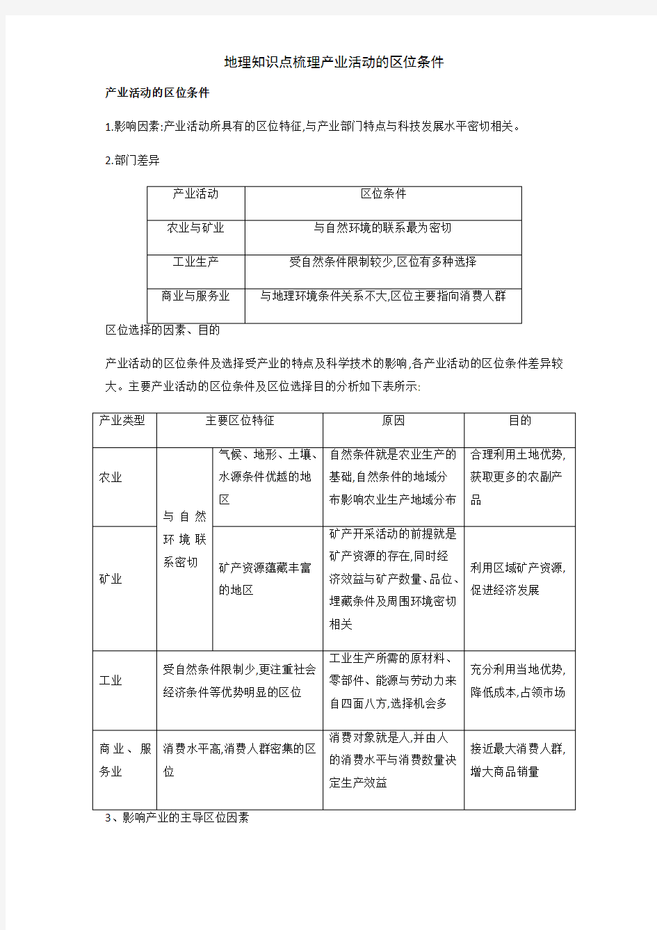 地理知识点梳理产业活动的区位条件