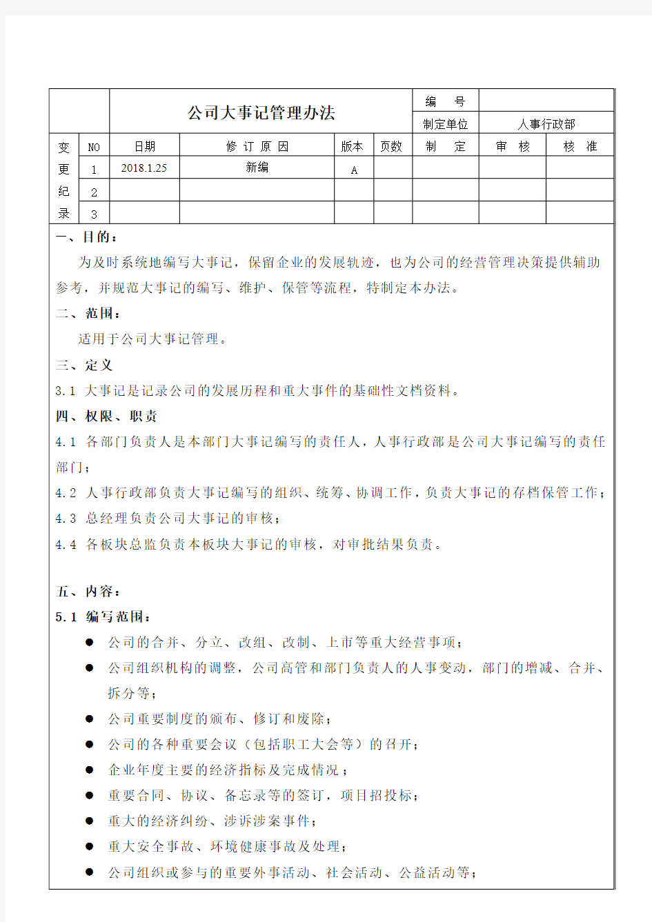 公司大事记管理办法