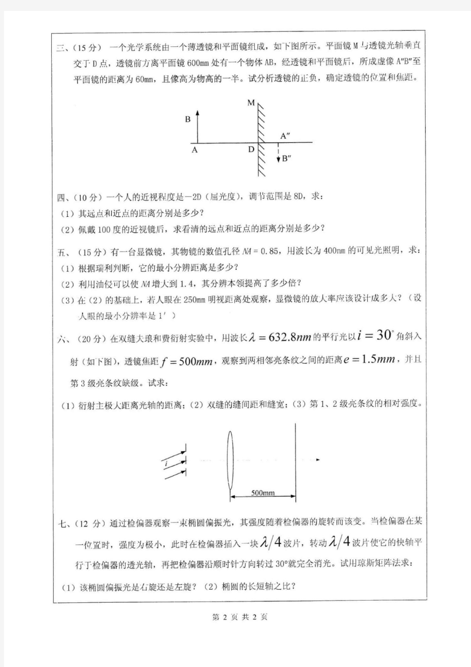 2011年深圳大学801工程光学一考研真题