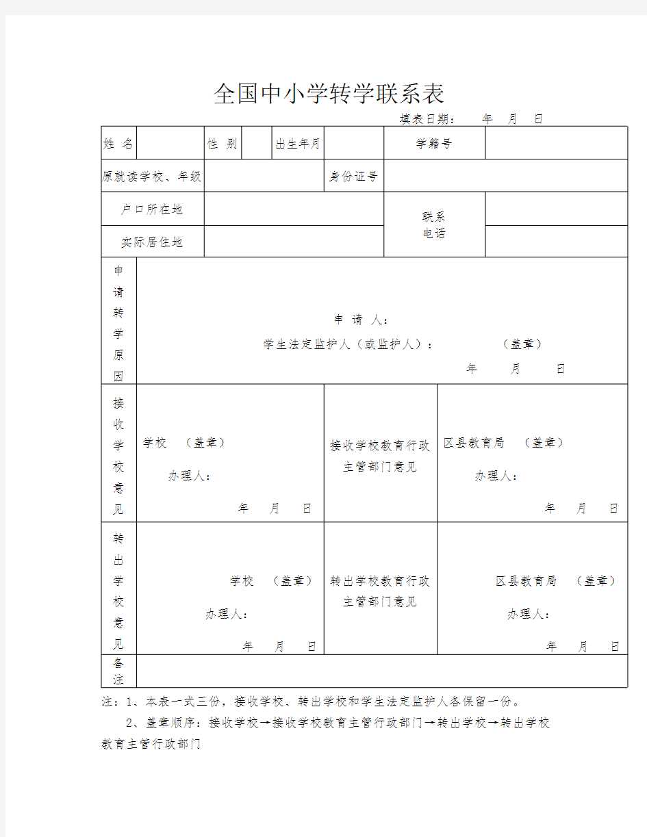 学生转学证明表