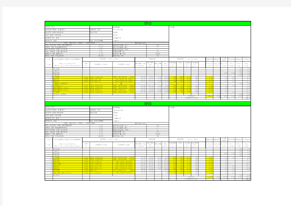 机加工节拍计算表