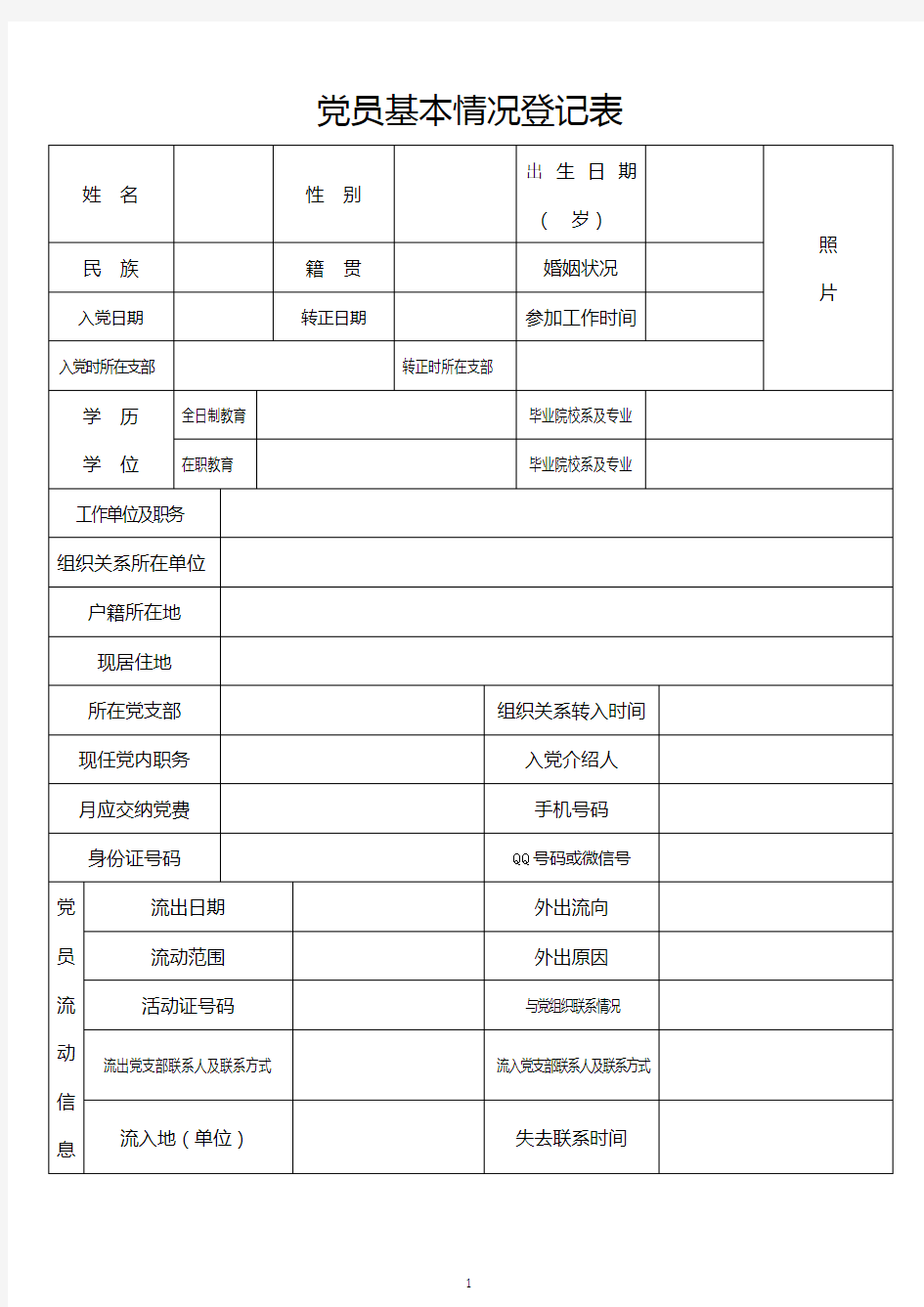 党员基本情况登记表