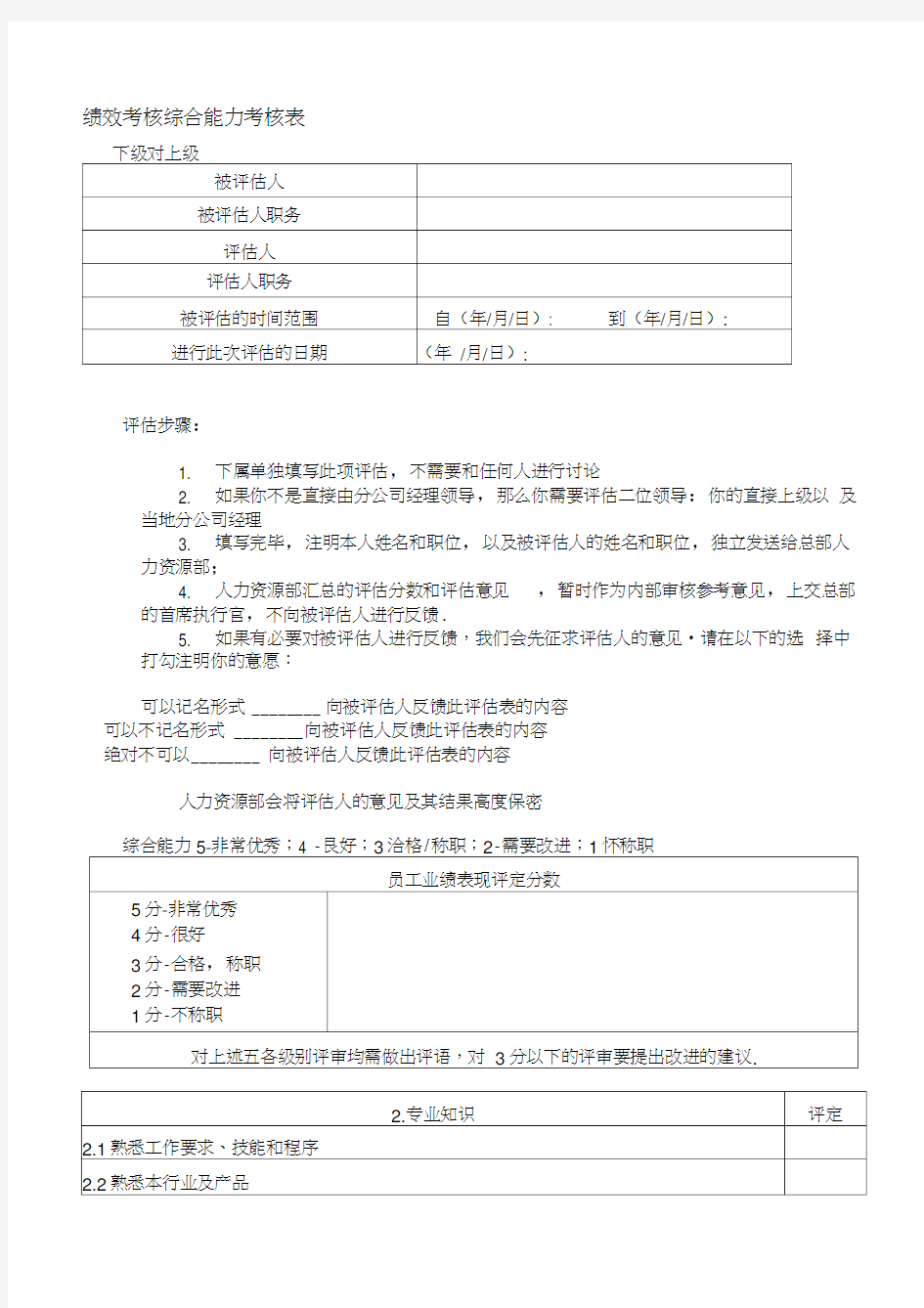 绩效考核综合能力考核表