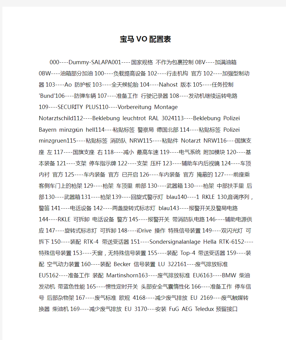 宝马VO配置表