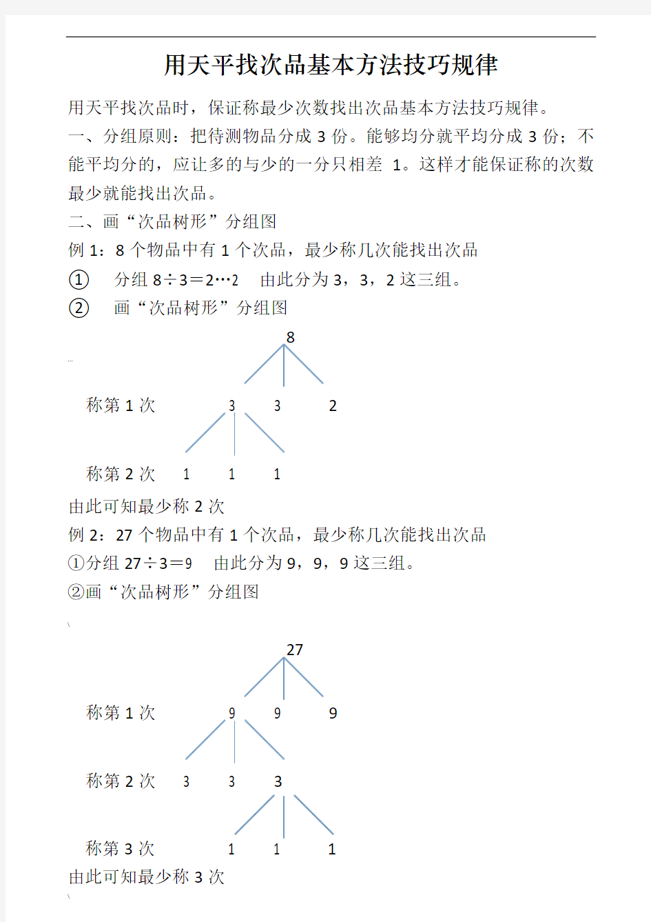 用天平找次品基本方法技巧规律