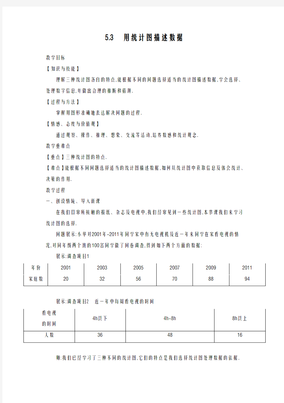 2020-2021学年最新沪科版七年级数学上册《用统计图描述数据》1教学设计-优质课教案