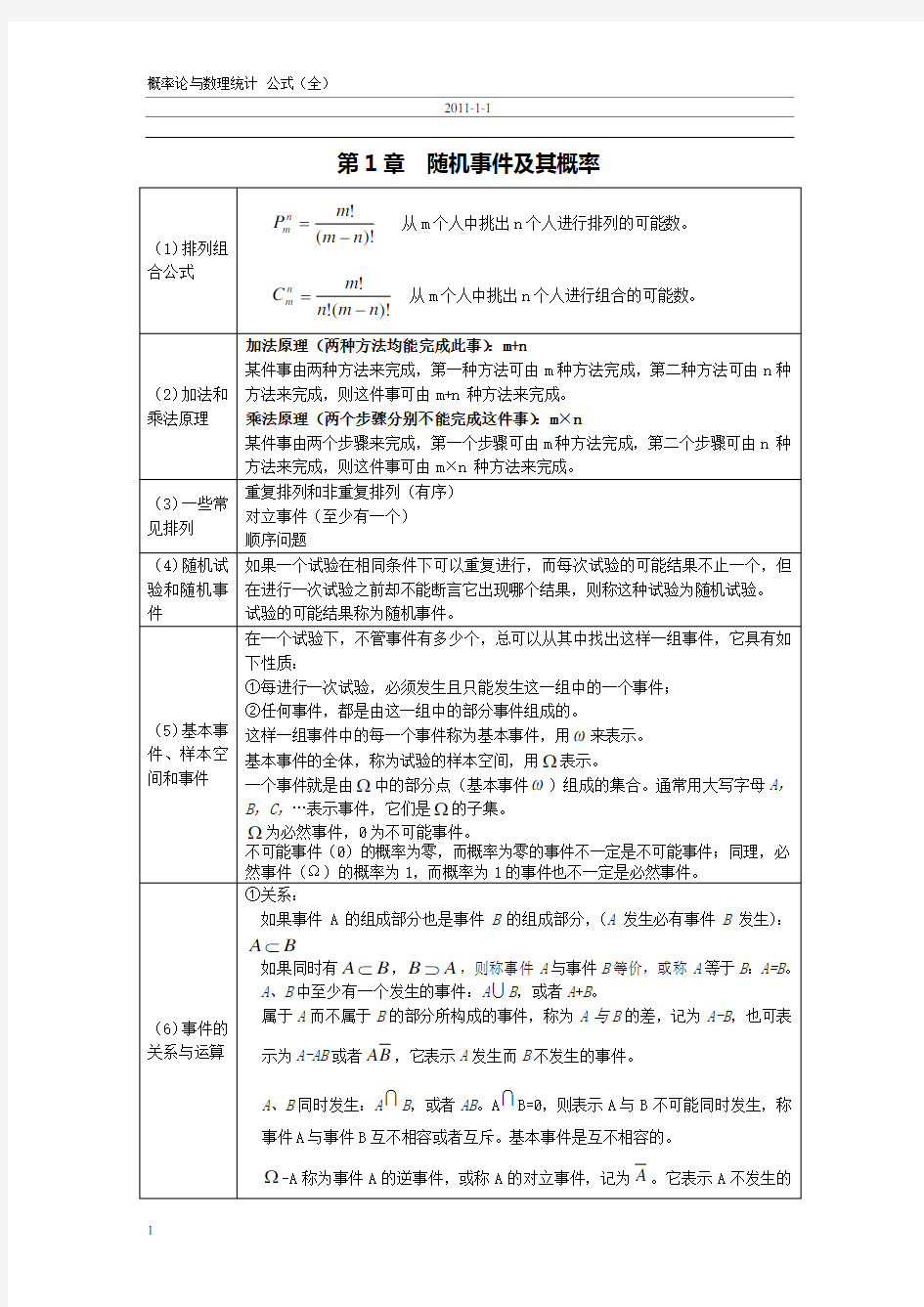 概率论与数理统计公式整理超全免费版