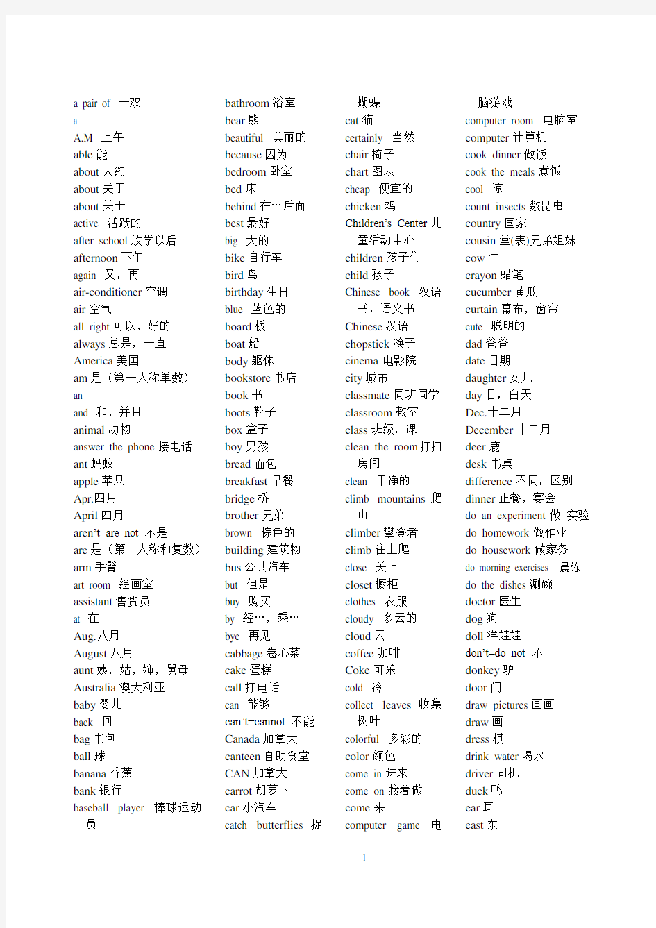 小学六年级英语词汇表(排序)