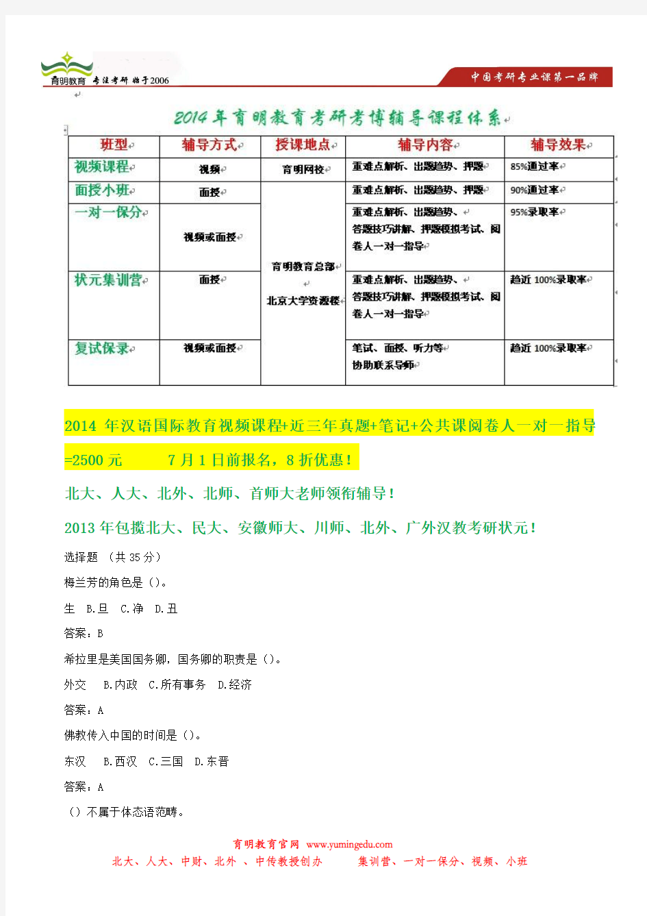 2014年北京语言大学汉语国际教育参考书