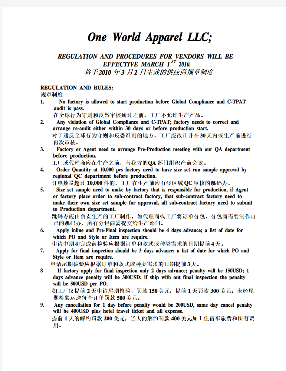 One World QC department regulation and rule