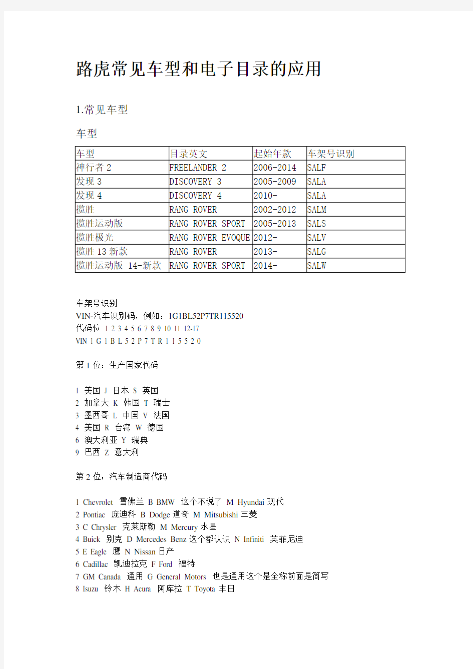 路虎车型概述