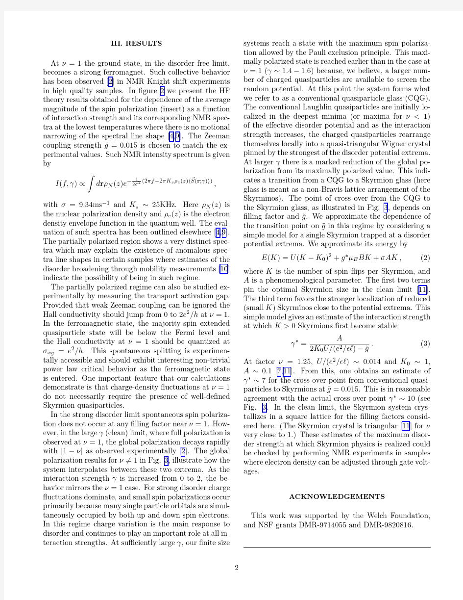 Disorder and interactions in quantum Hall ferromagnets effects of disorder in Skyrmion phys