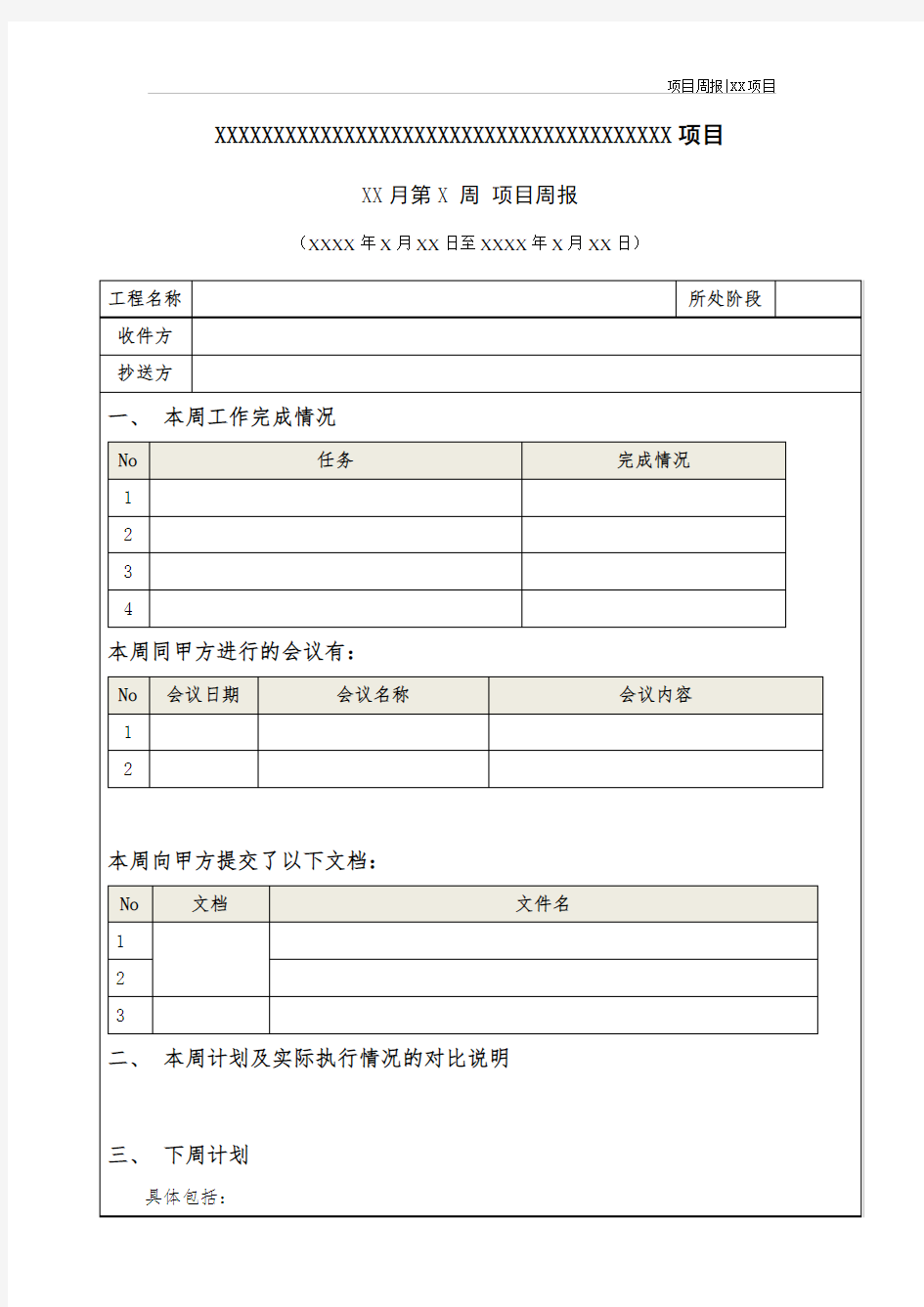 IT项目周报模板