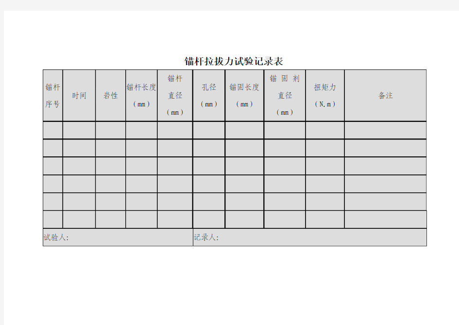 锚杆拉拔力试验记录表